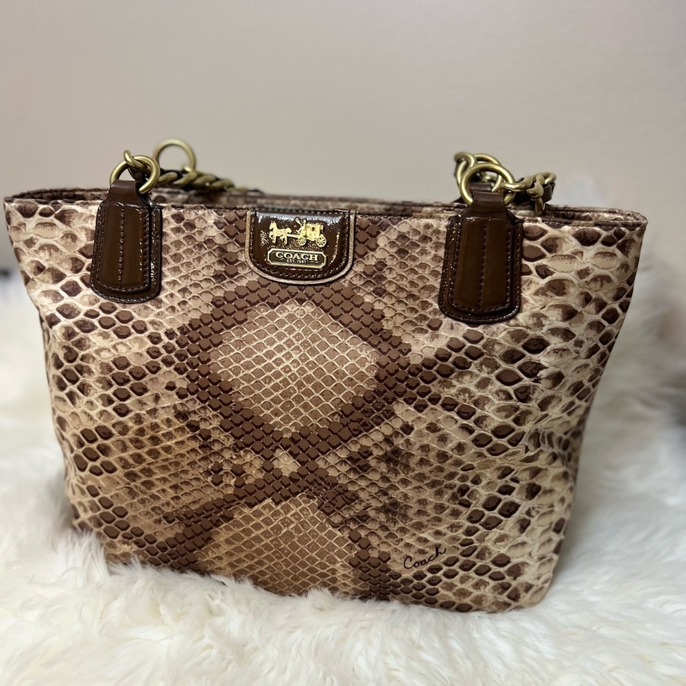 Coach Nylon Beige Python Print Tote/Shoulder Bag - Picture 2 of 10